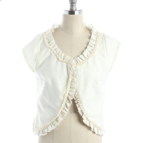 Anthropologie Shumaq Crop Ruffle Open Cotton Blend Summer Jacket L - Picture 1 of 12